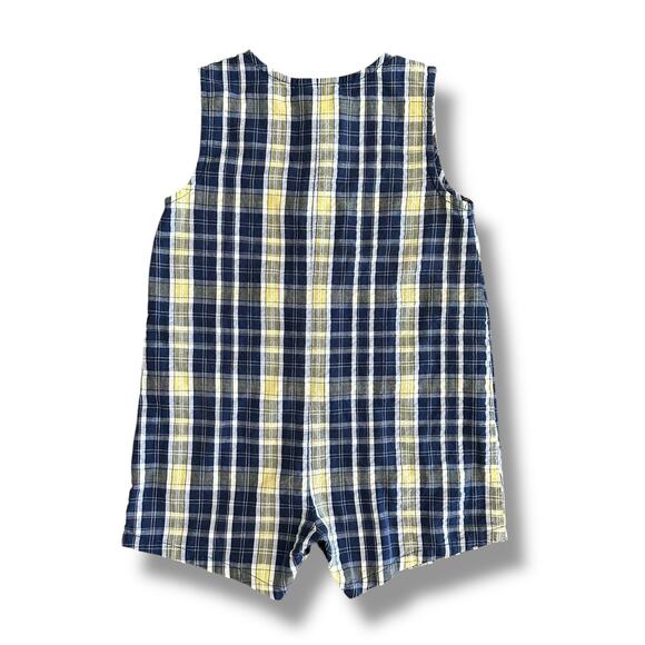 Carter’s Vintage Plaid Embroidered Sailboat Romper Boys Size 18M Blue Yellow - Picture 7 of 10